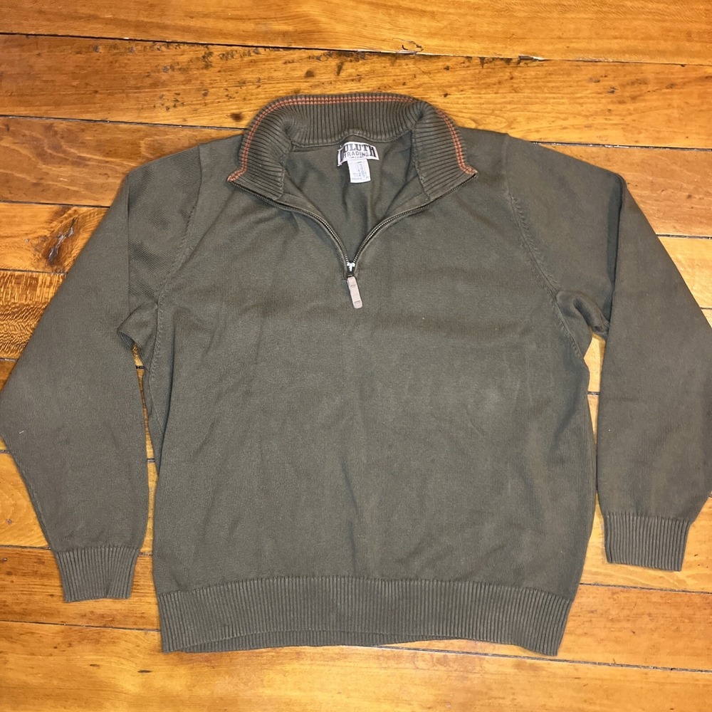 Duluth Trading Company Men's Large Green Quarter Zip Pullover Sweater